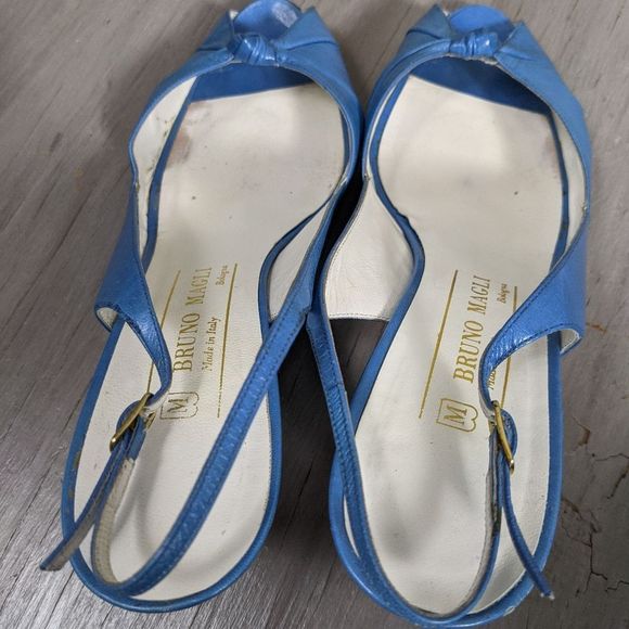 Vintage bruno magli heels blue peeptoes sling - Picture 2 of 10